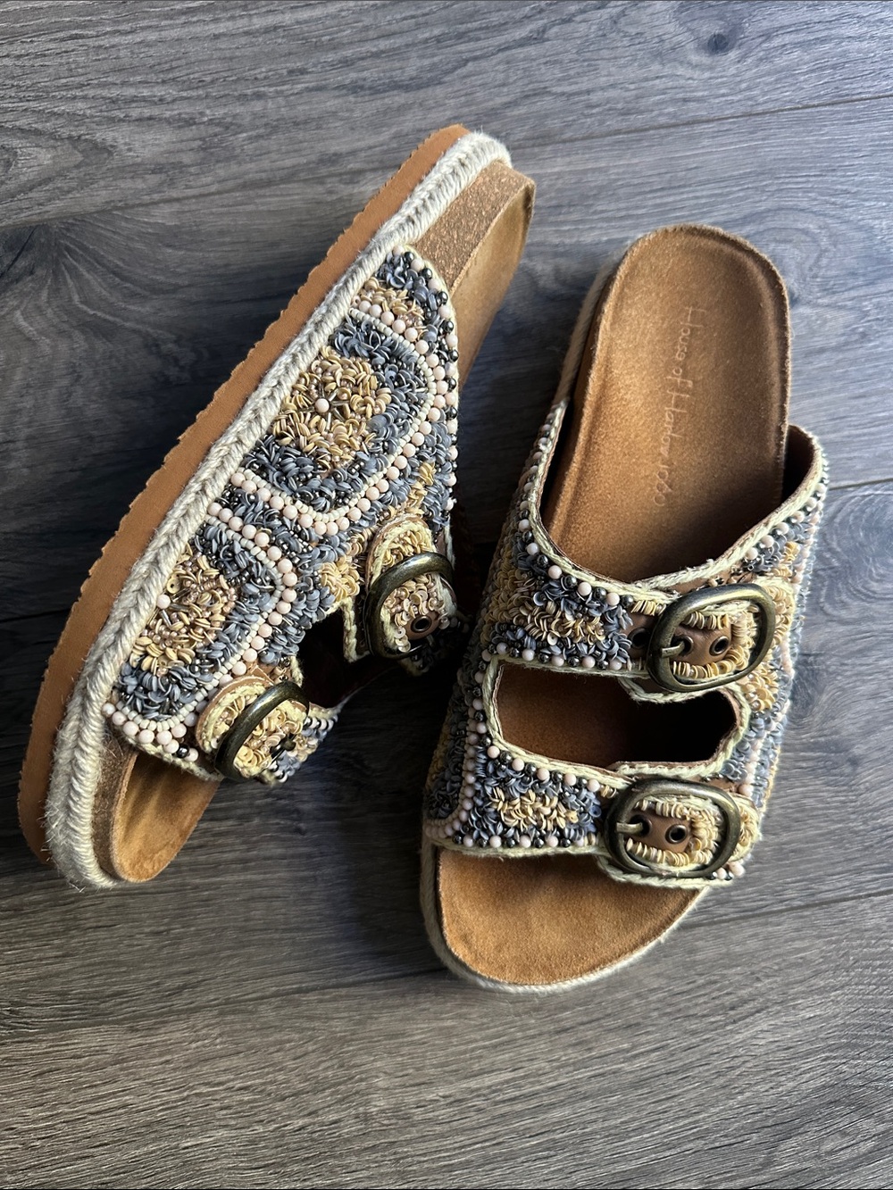 House of Harlow 1960: Beaded Platform Slide Sandals